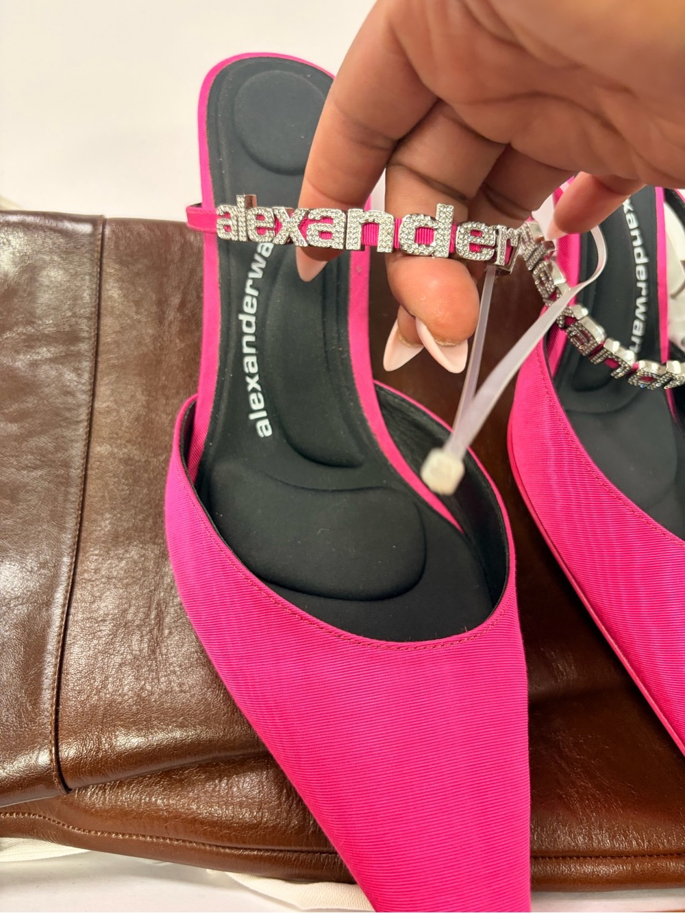 Alexander Wang Hot Pink Pointed Toe Slip-On Mules with Crystal Logo Strap! - Picture 4 of 7